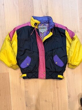 Vintage East West Colorblock Ski Jacket Yellow Purple Black 80s